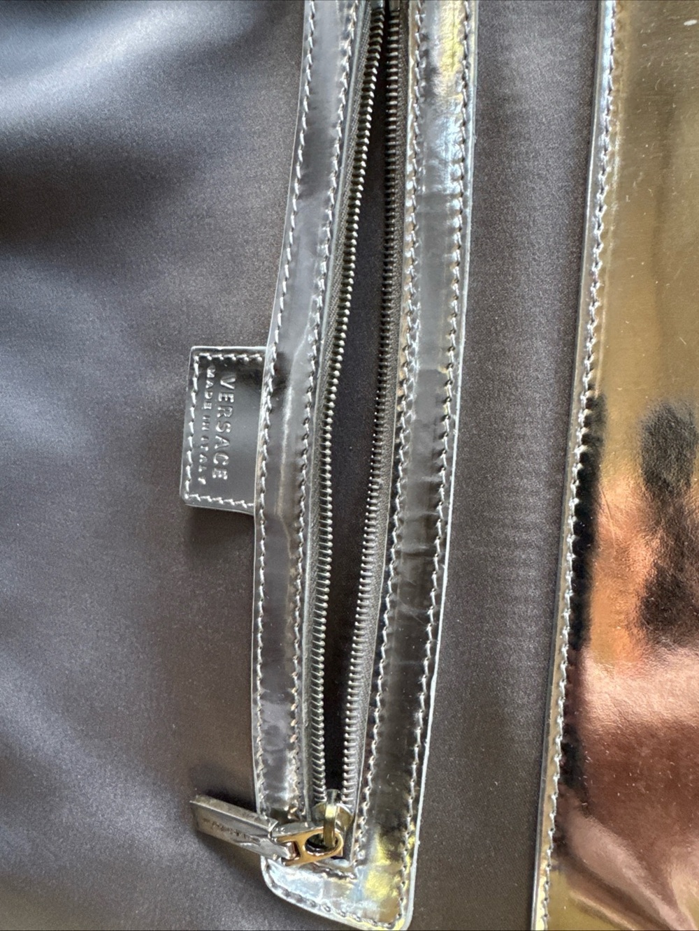 Versace Silver Metallic Structured Satchel - Picture 11 of 15